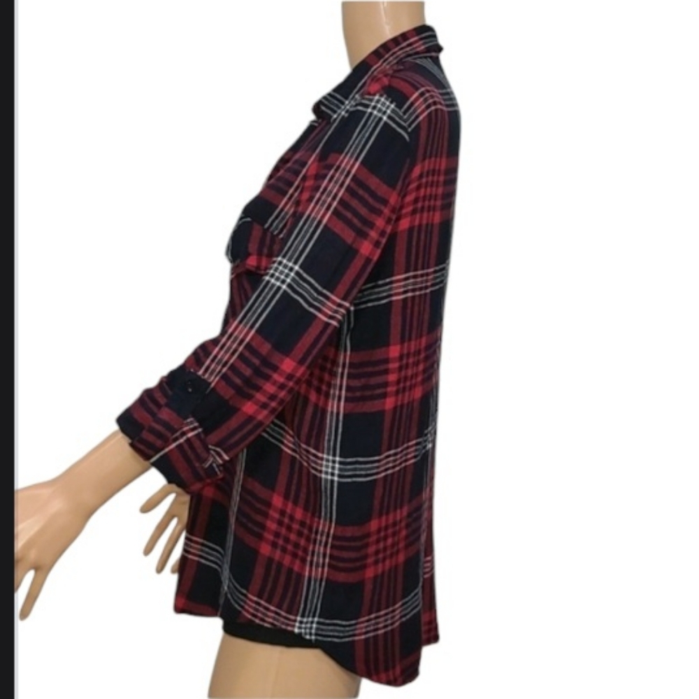 Zara Basic Red/Black Button-Front Plaid Shirt Rol… - image 6